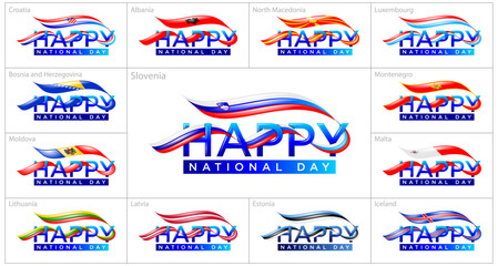 Happy National Day European Countries Flag Ribbon Collection