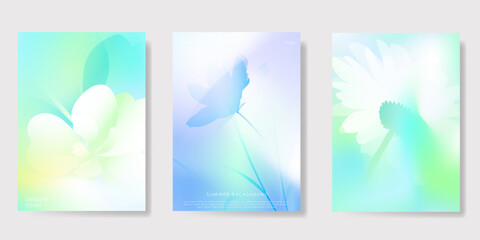 Fototapeta premium Abstract colorful gradient fruit card background set. Minimalist poster with lemon. Modern summer and spring wallpaper design for drink menu, promotion, beverages, ads.