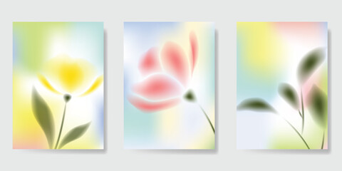 Fototapeta premium Abstract colorful gradient fruit card background set. Minimalist poster with lemon. Modern summer and spring wallpaper design for drink menu, promotion, beverages, ads.