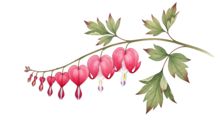 Pink bleeding heart flowers and green leaves on black background dicentra spectabilis