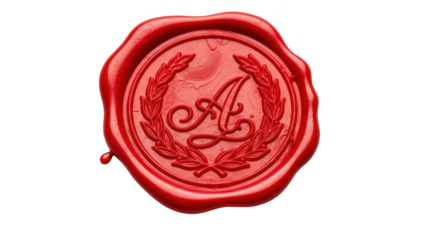 Red wax seal with ornate letter A and laurel wreath image