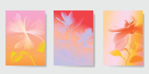 Fototapeta premium Abstract colorful gradient fruit card background set. Minimalist poster with lemon. Modern summer and spring wallpaper design for drink menu, promotion, beverages, ads.