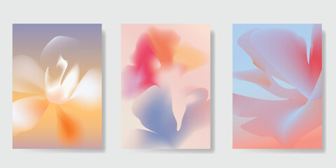 Fototapeta premium Abstract colorful gradient fruit card background set. Minimalist poster with lemon. Modern summer and spring wallpaper design for drink menu, promotion, beverages, ads.