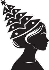 Woman Wearing Christmas Tree Hat Silhouette Illustration