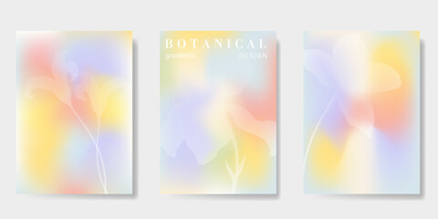 Obraz premium Abstract colorful gradient fruit card background set. Minimalist poster with lemon. Modern summer and spring wallpaper design for drink menu, promotion, beverages, ads.