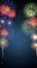 Spectacular colorful fireworks display illuminating the night sky with bursts of light and vibrant hues, celebrating a festive occasion or event