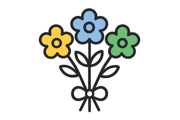 Minimalist bouquet of colorful spring flowers tied with a decorative ribbon bow