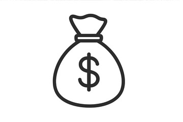 Fototapeta premium Minimalist black outline icon of a money sack with a large dollar currency symbol