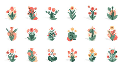 Set of 15 colorful floral illustrations for design projects