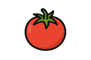 Bright red ripe tomato fruit with green calyx in a simple flat design
