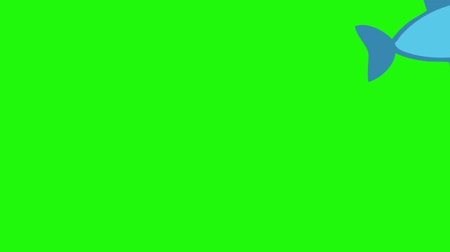 Animation of a moving fish whose eyes are moving on a green background