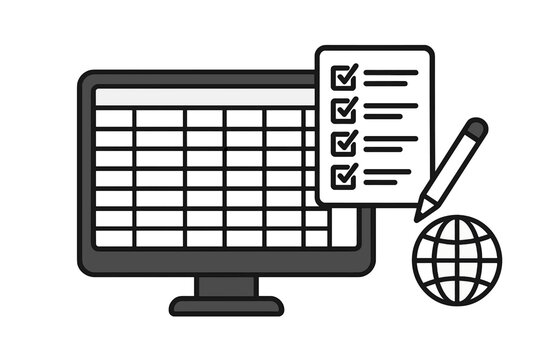 Digital data management and global business planning with spreadsheet and checklist