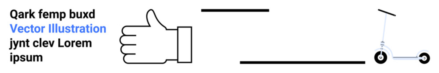 Approval, mobility, advertising, digital marketing, transportation, promotion. Thumbs-up icon with a line and a minimalist kick scooter. Approval and mobility concept