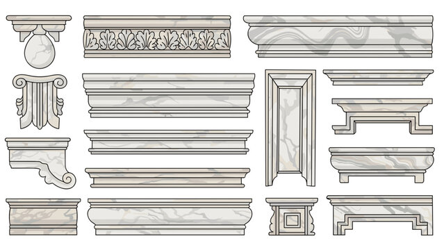 Collection of elegant architectural cornices and mouldings
