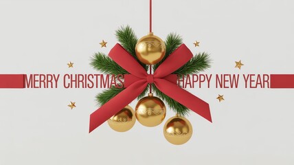 Premium Christmas marketing background with bold script text, red ribbon and gold ornaments, designed for festive promotions, branded content and digital advertising.