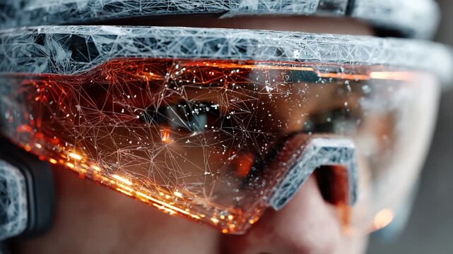 Close-up of futuristic helmet visor with intricate design