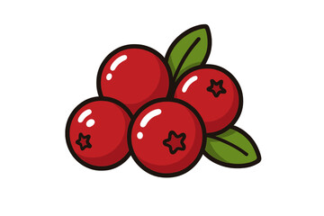 Obraz premium Bright red cranberry cluster with green leaves isolated on white