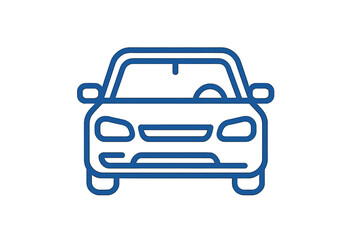 Minimalist blue line drawing of a passenger car or sedan viewed from the front