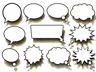 Fototapeta premium Set of comic style speech bubbles and thought bubbles with different shapes and sizes isolated on transparent background