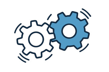 Fototapeta premium Two rotating gears meshing together representing cooperation and mechanical process