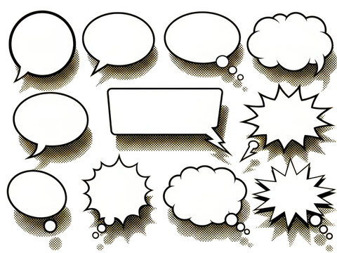 Set of comic style speech bubbles and thought bubbles with different shapes and sizes isolated on transparent background