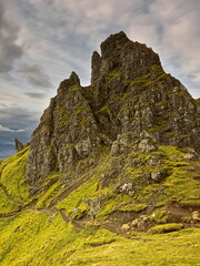 The dawn illuminating unnamed pinnacles south of The Old Man, remains of landslips from The Storr mountain, Trotternish peninsula. Skye-Scotland-111