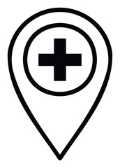 Obraz premium Location pin icon with a medical cross inside a circle, perfect for healthcare services, emergency maps, and hospital finder applications.