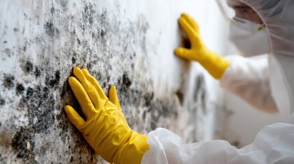 Professional inspecting a wall with mold