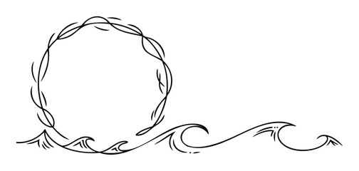 Elegant black swirl frame with flowing wave accents, perfect for adding a touch of sophistication to invitations, announcements, or decorative projects requiring a subtle yet impactful