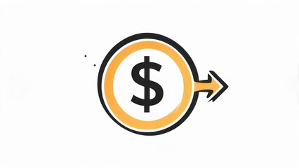 Obraz premium Simple graphic Dollar sign inside circle, right-pointing arrow, clean white background
