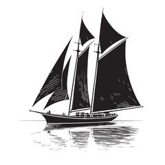 Black sailing Silhouette Vector, High Quality Illustration on White Background