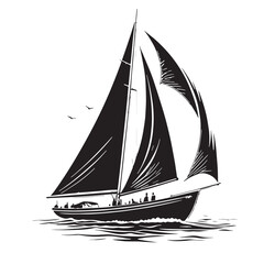 Black sailing Silhouette Vector, High Quality Illustration on White Background