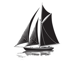 Black sailing Silhouette Vector, High Quality Illustration on White Background