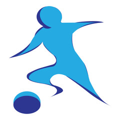 soccer player abstract blue icon