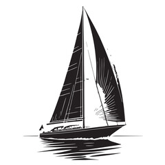Black sailing Silhouette Vector, High Quality Illustration on White Background