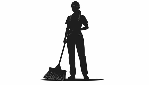 Dedicated professional cleaning service worker silhouette, embodying essential labor and workplace hygiene through diligent effort - Powered by Adobe