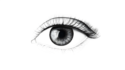 Realistic human eye with detailed iris and lashes isolated on a transparent background