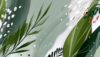 Soft Green Botanical Abstract Background with Organic Forms and Gentle Textures for Springtime Mood