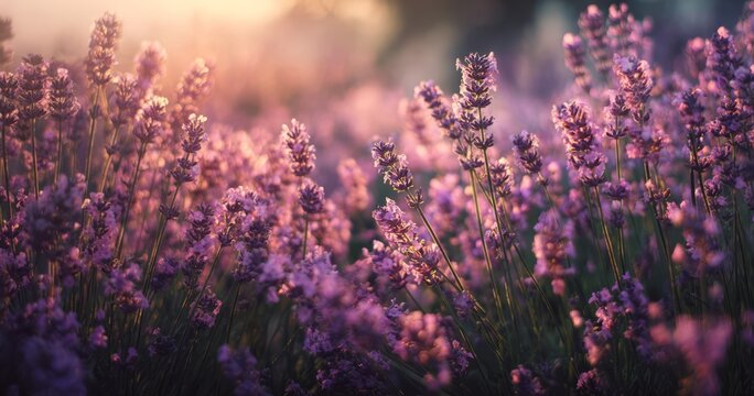 Lavender Field in Soft Sunset Light