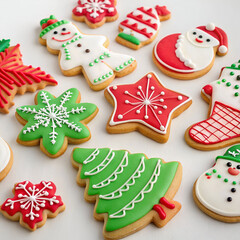 Homemade christmas cookies with spices photography frame border isolated on white background