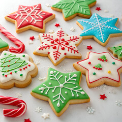 Homemade christmas cookies with spices photography frame border isolated on white background