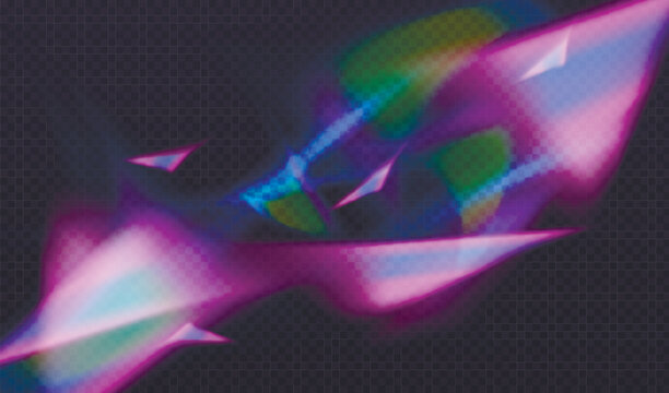 Vector abstract holographic iridescent rainbow gradient elements with prism effect on dark transparent background for modern design layouts