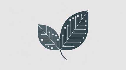 Digital leaf with circuit board pattern representing technology and nature integration ideal for eco-tech concepts and sustainability themes