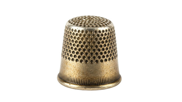 Antique metal thimble with dimpled texture on black background sewing needlework