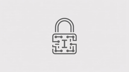 Digital padlock icon with circuit board pattern representing cybersecurity and data protection isolated on a light gray background