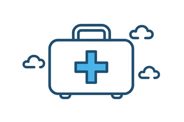 Obraz premium Medical first aid kit with blue cross symbol and surrounding clouds for health and safety