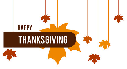 Happy thanksgiving greeting with hanging autumn leaves and festive decorations on a dark background celebrating the holiday season