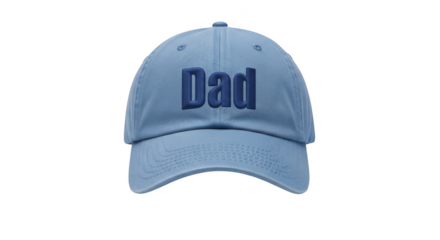 Light blue baseball cap with dark blue embroidered word Dad father fatherhood