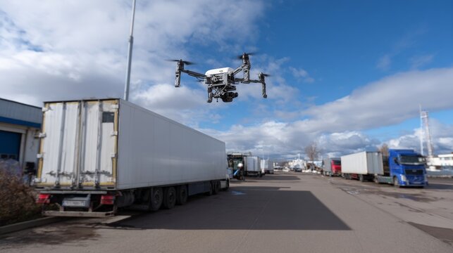 Drone technology scanning cargo trailers for efficient loading verification - Powered by Adobe