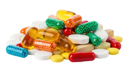 Pile of assorted colorful pills and capsules on black background medicine health